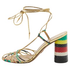 Used Dior Multicolor Leather Stripy Ankle Wrap Sandals Size 40.5