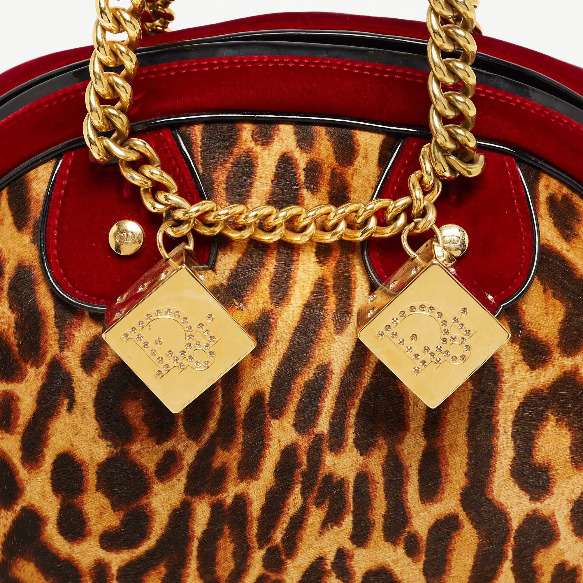 Dior Multicolor Leopard Print, Velvet and Patent Leather Gambler Dice Bag 6