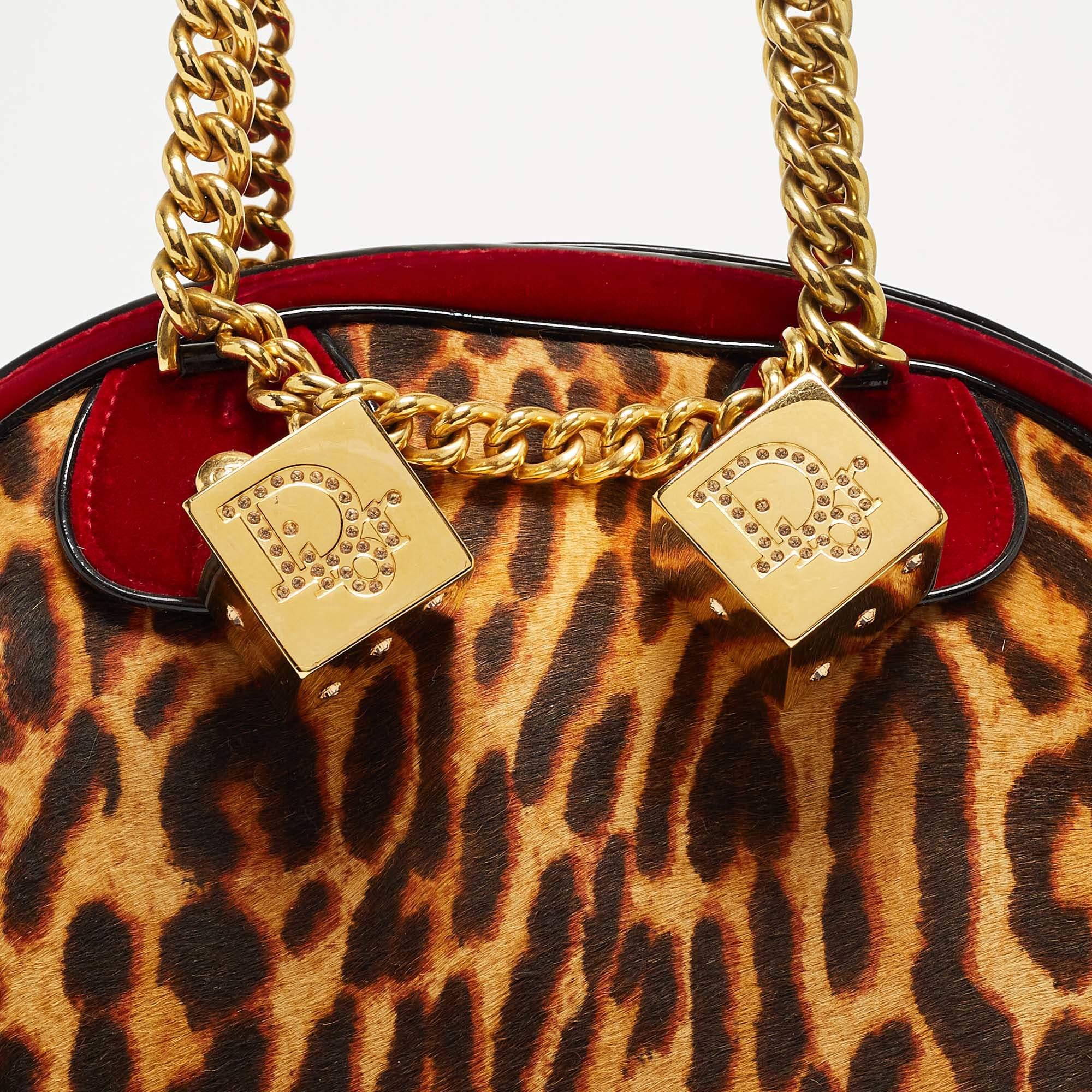 Dior Multicolor Leopard Print, Velvet and Patent Leather Gambler Dice Bag 7