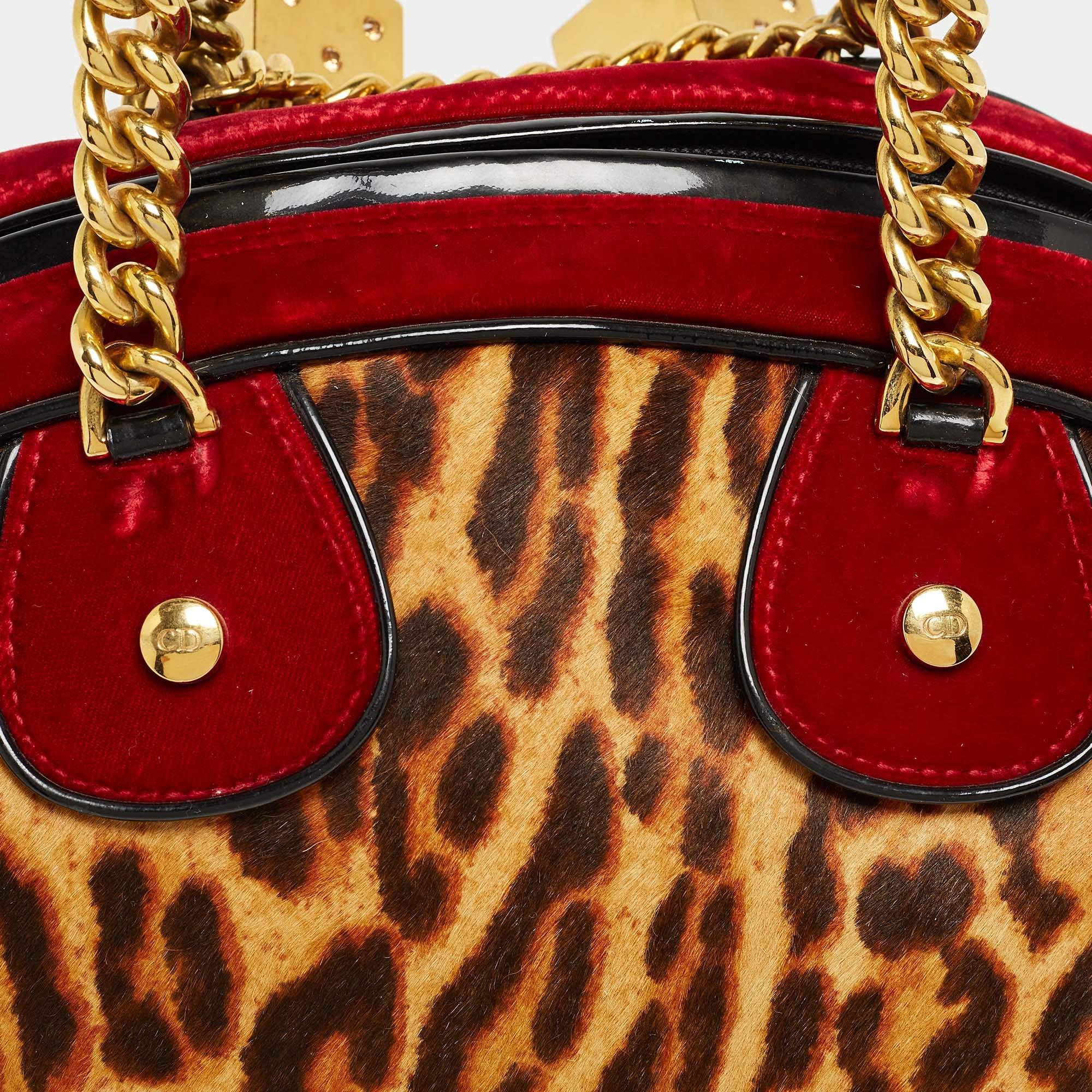 Dior Multicolor Leopard Print, Velvet and Patent Leather Gambler Dice Bag 8