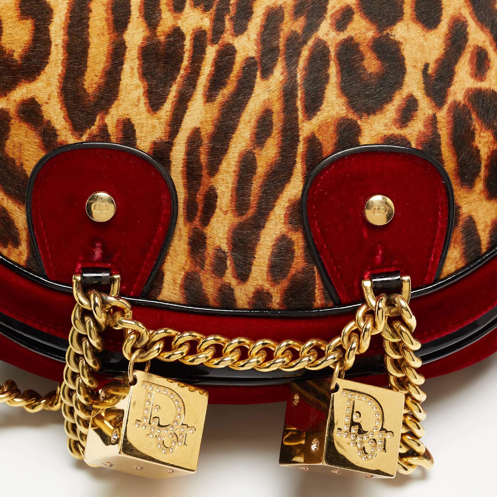 Dior Multicolor Leopard Print, Velvet and Patent Leather Gambler Dice Bag 9