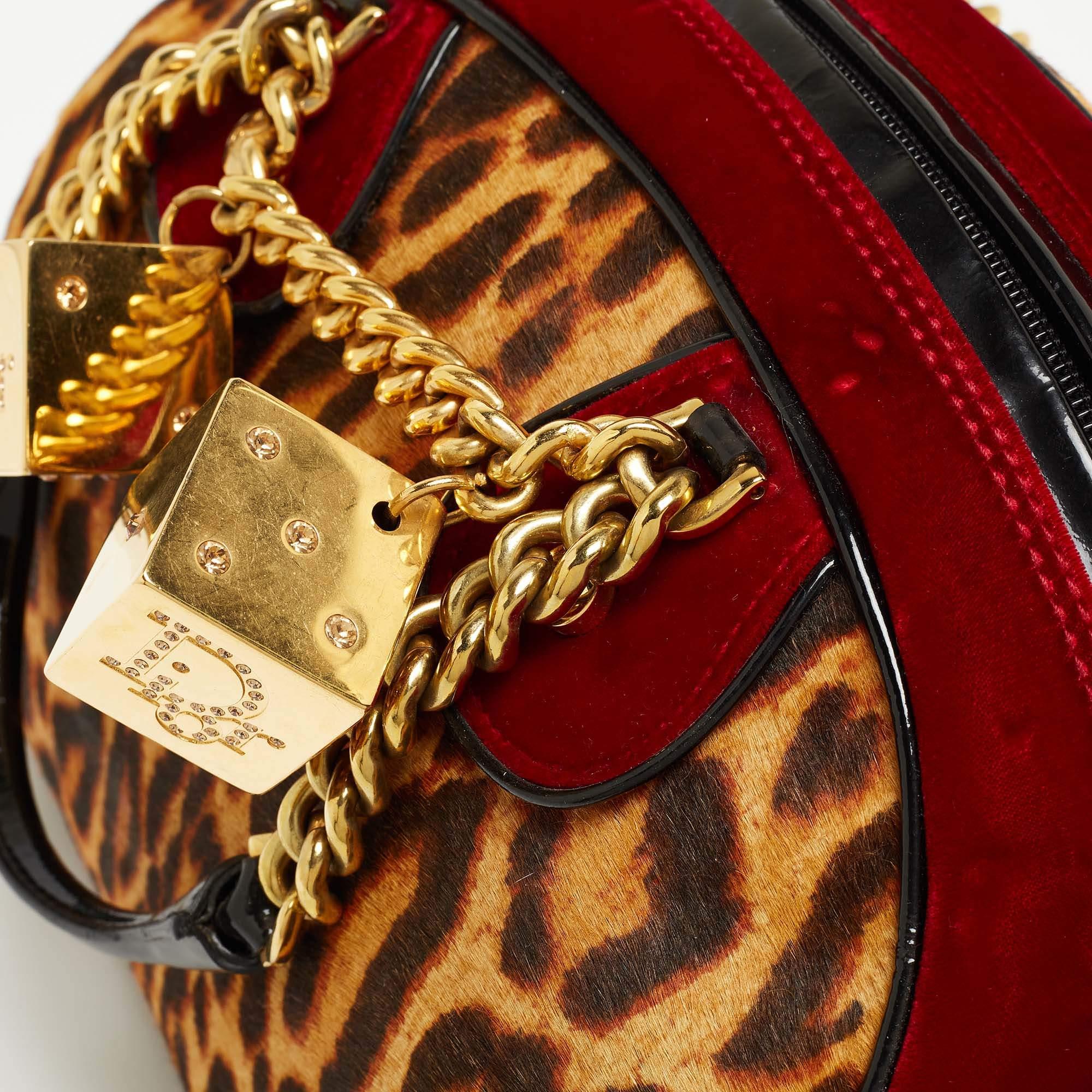 Dior Multicolor Leopard Print, Velvet and Patent Leather Gambler Dice Bag 10