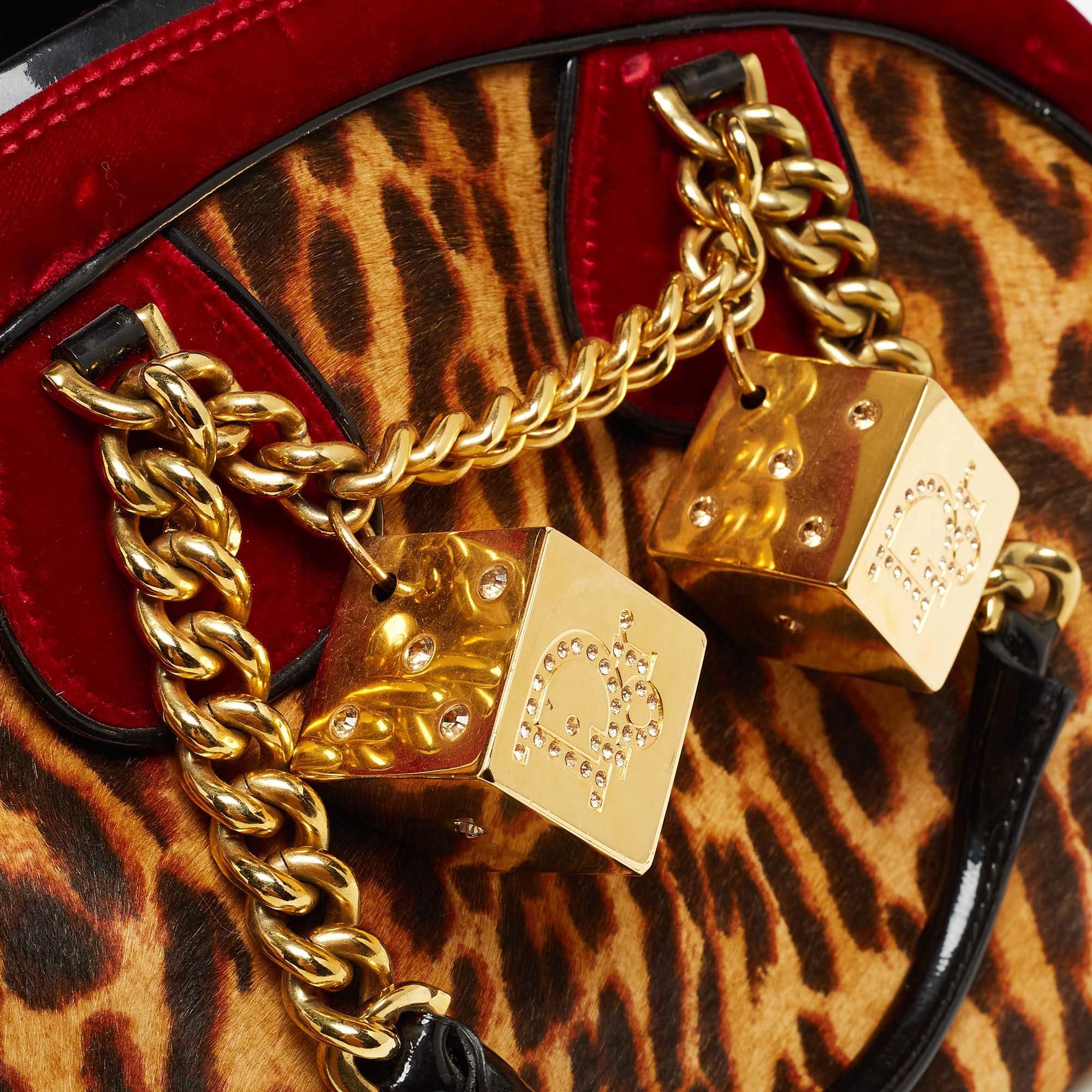 Dior Multicolor Leopard Print, Velvet and Patent Leather Gambler Dice Bag 12