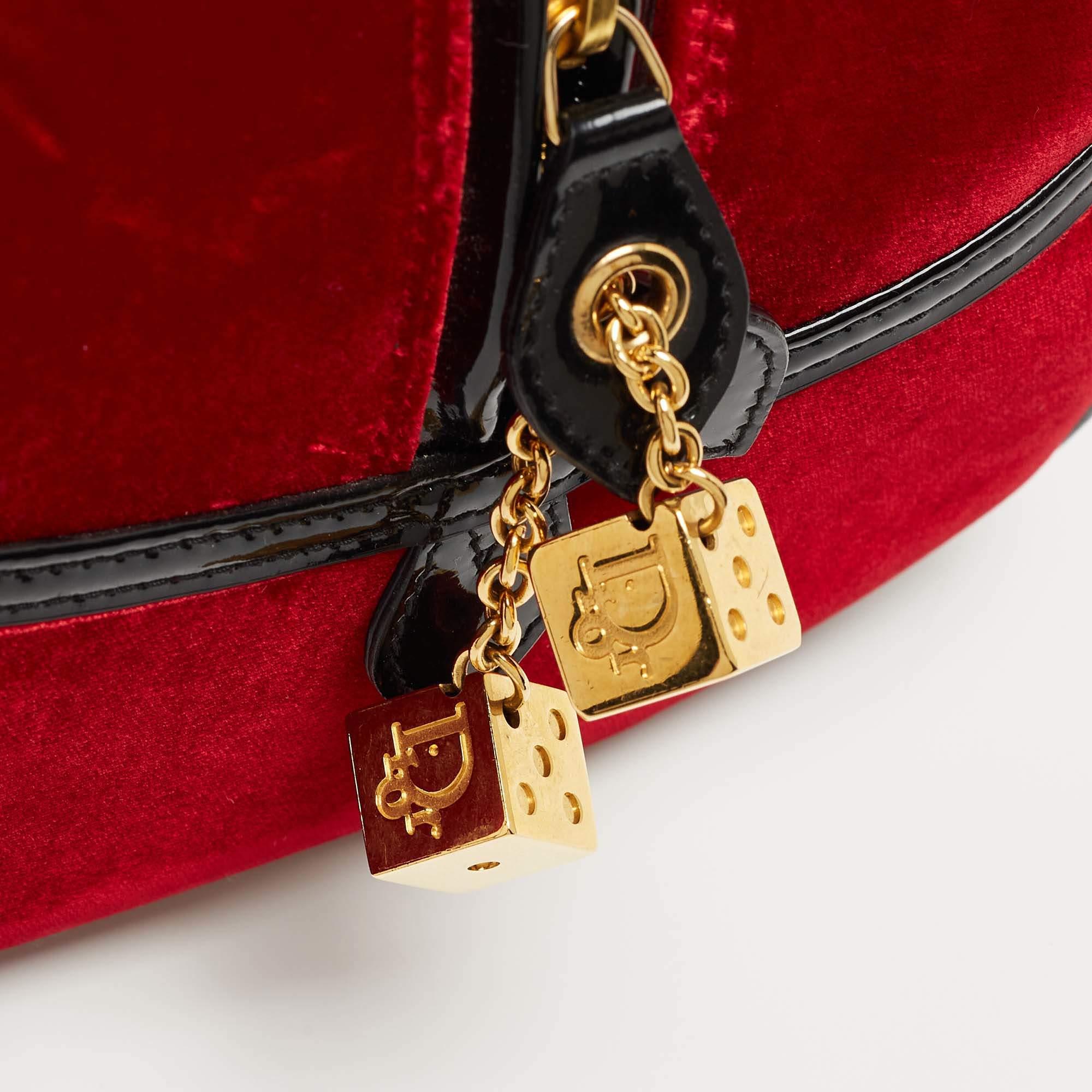 Dior Multicolor Leopard Print, Velvet and Patent Leather Gambler Dice Bag 14