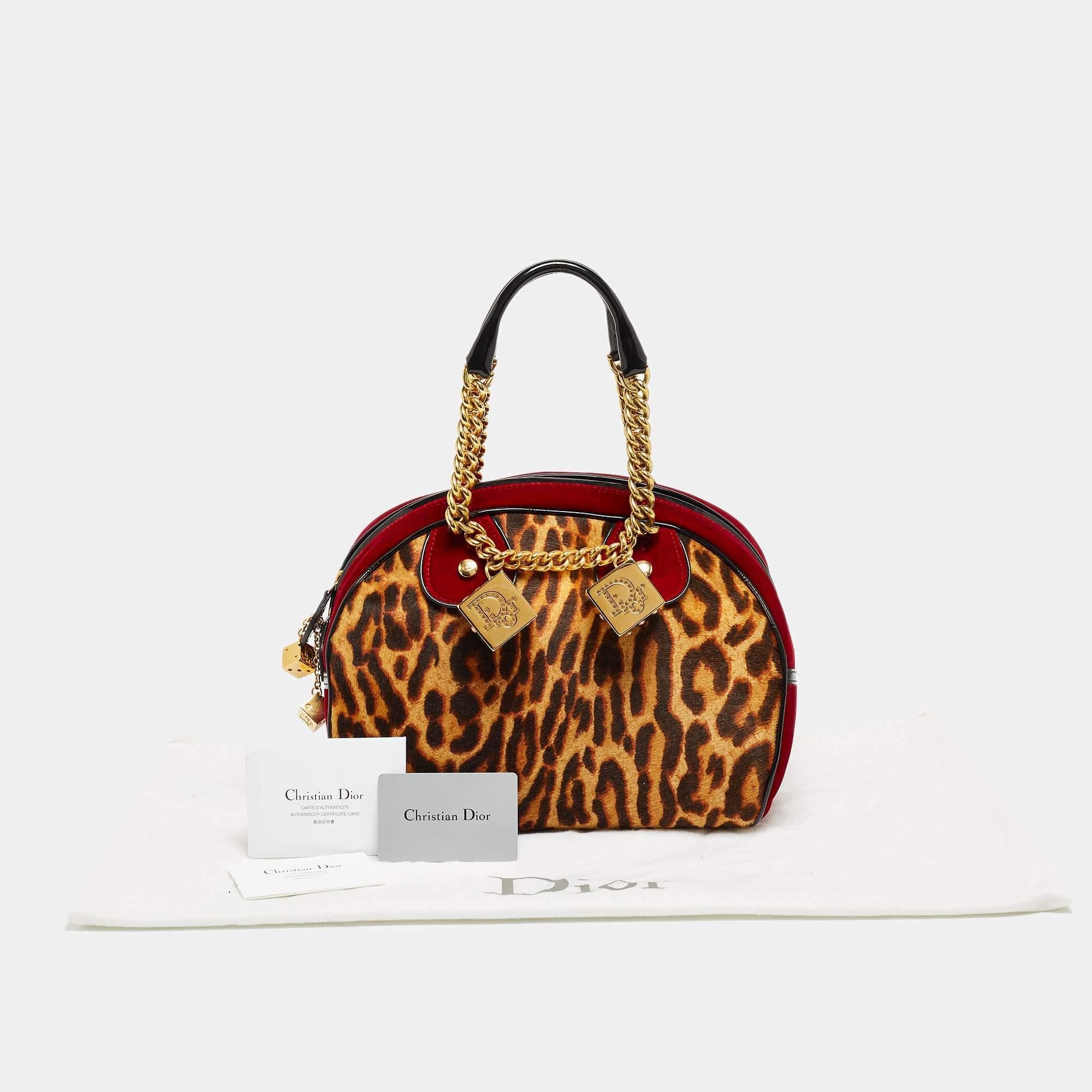 Dior Multicolor Leopard Print, Velvet and Patent Leather Gambler Dice Bag 16