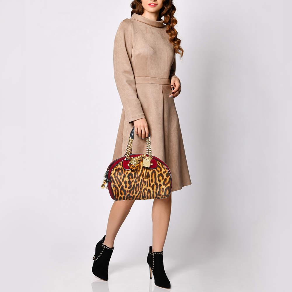 Dior Multicolor Leopard Print, Velvet and Patent Leather Gambler Dice Bag In Good Condition In Dubai, Al Qouz 2