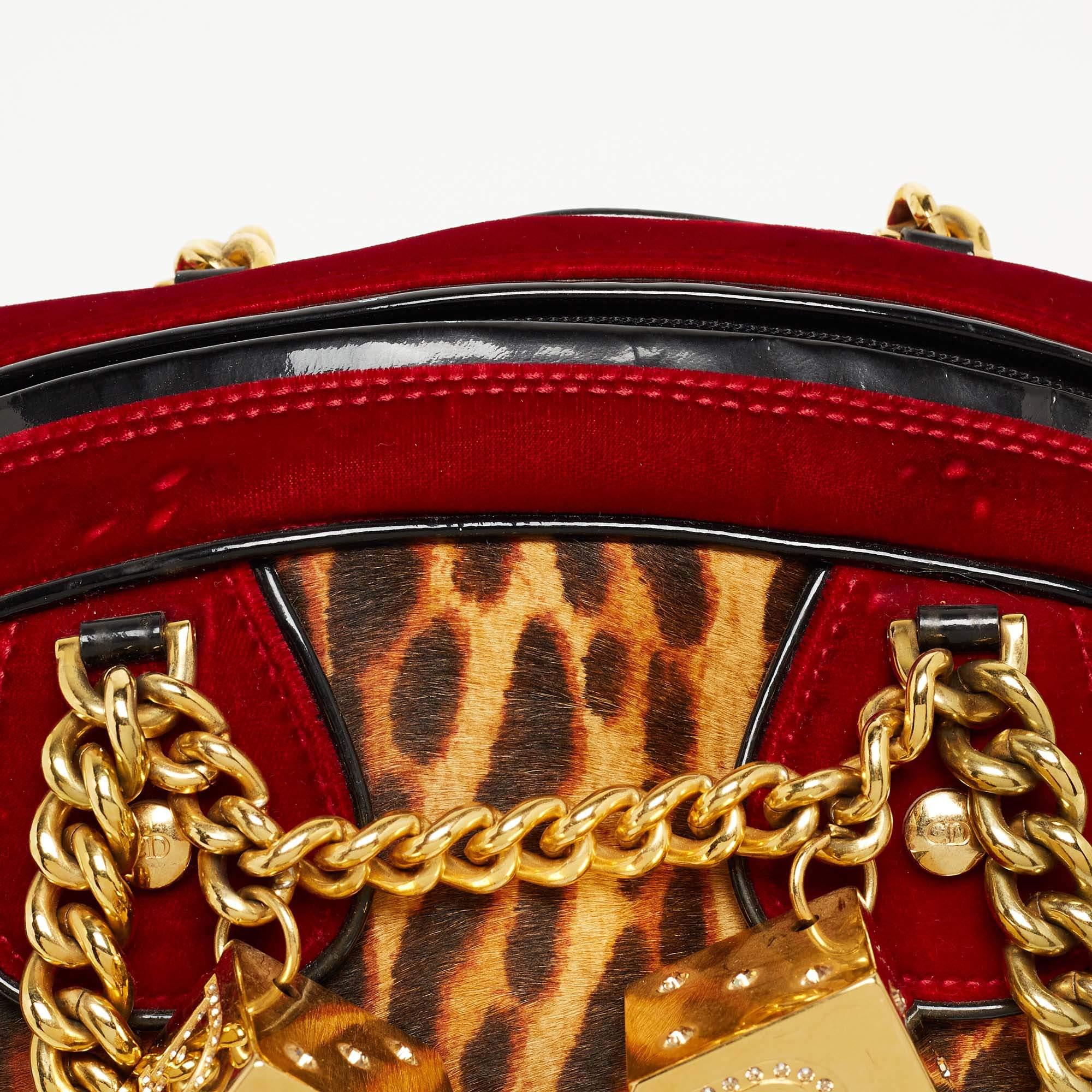 Dior Multicolor Leopard Print, Velvet and Patent Leather Gambler Dice Bag 5