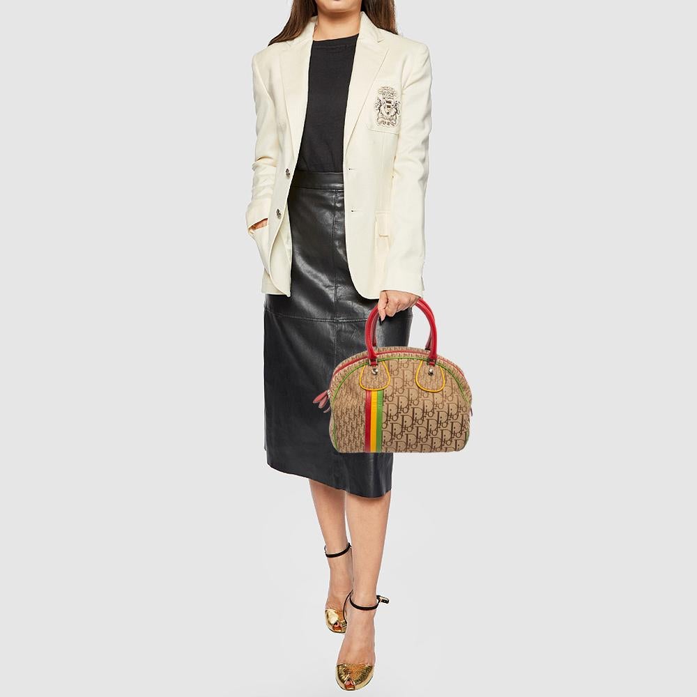 Dior Multicolor Oblique Segeltuch und Leder Rasta Boston Tasche (Braun)