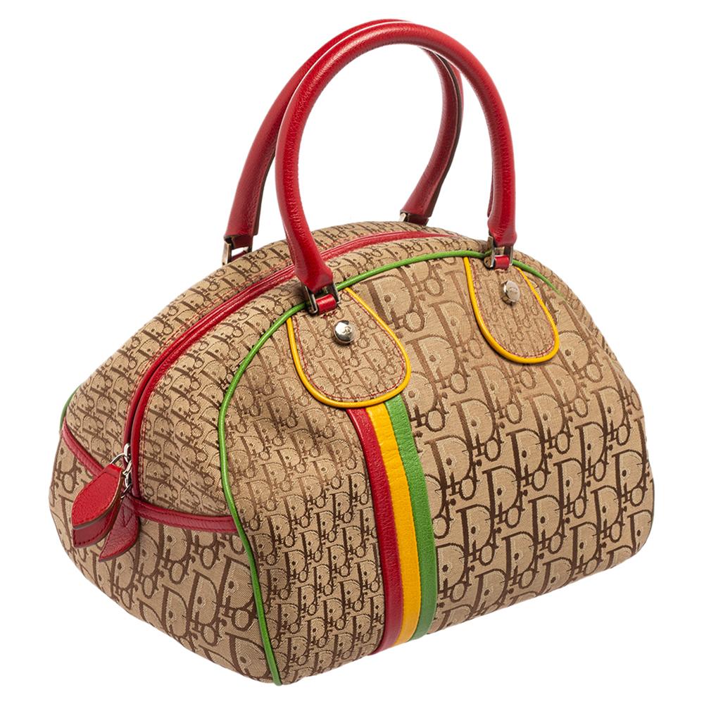 Dior Multicolor Oblique Segeltuch und Leder Rasta Boston Tasche im Zustand „Gut“ in Dubai, Al Qouz 2