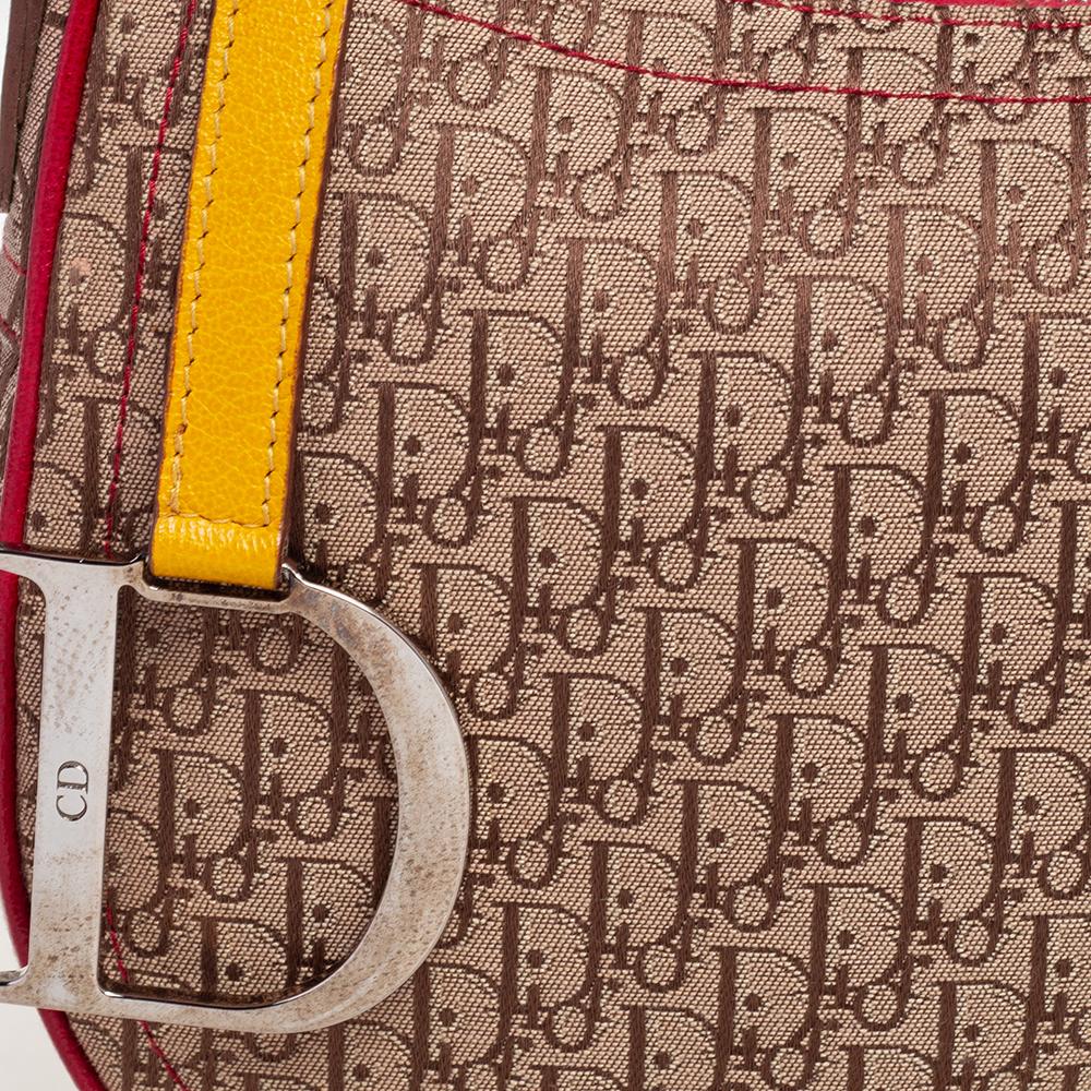 Brown Dior Multicolor Oblique Canvas and Leather Trim Rasta Line Trotter Saddle Bag