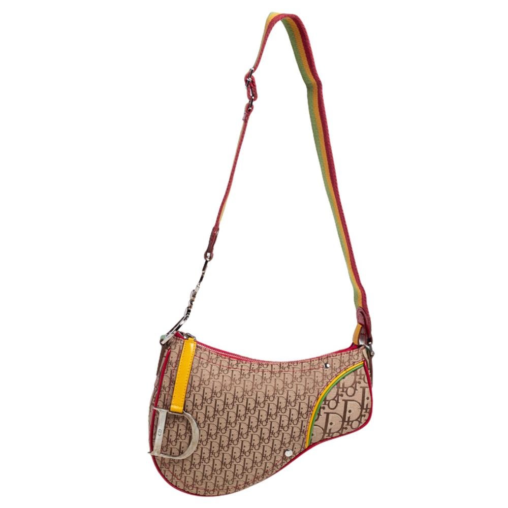 Dior Multicolor Oblique Canvas and Leather Trim Rasta Line Trotter Saddle Bag