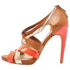 Used Dior Multicolor Patent Leather And Leather Strappy Sandals Size 39.5