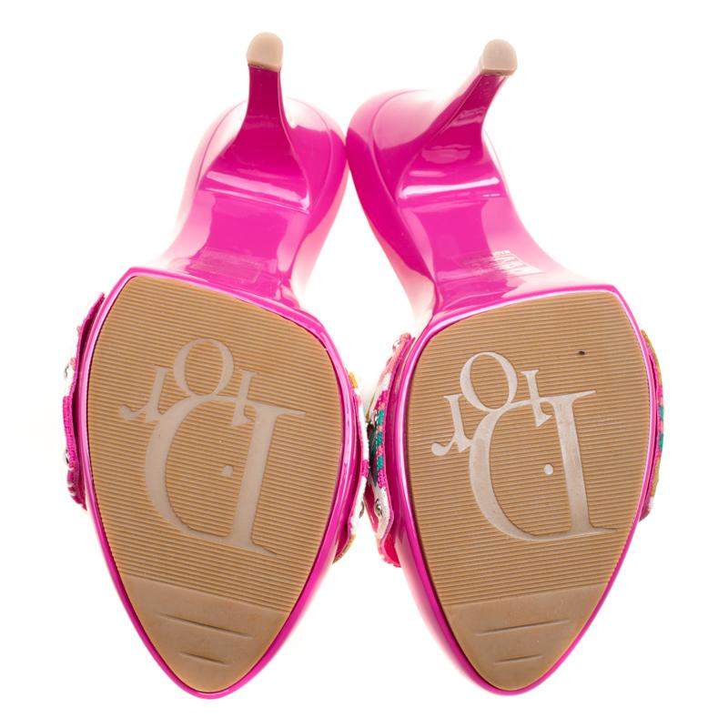 Dior Multicolor Printed Cotton Peep Toe Slide Clogs Size 39.5 In Excellent Condition In Dubai, Al Qouz 2