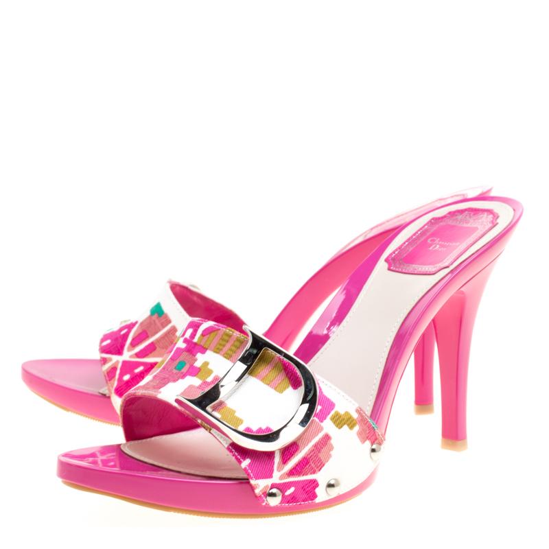 Women's Dior Multicolor Printed Cotton Peep Toe Slide Clogs Size 39.5