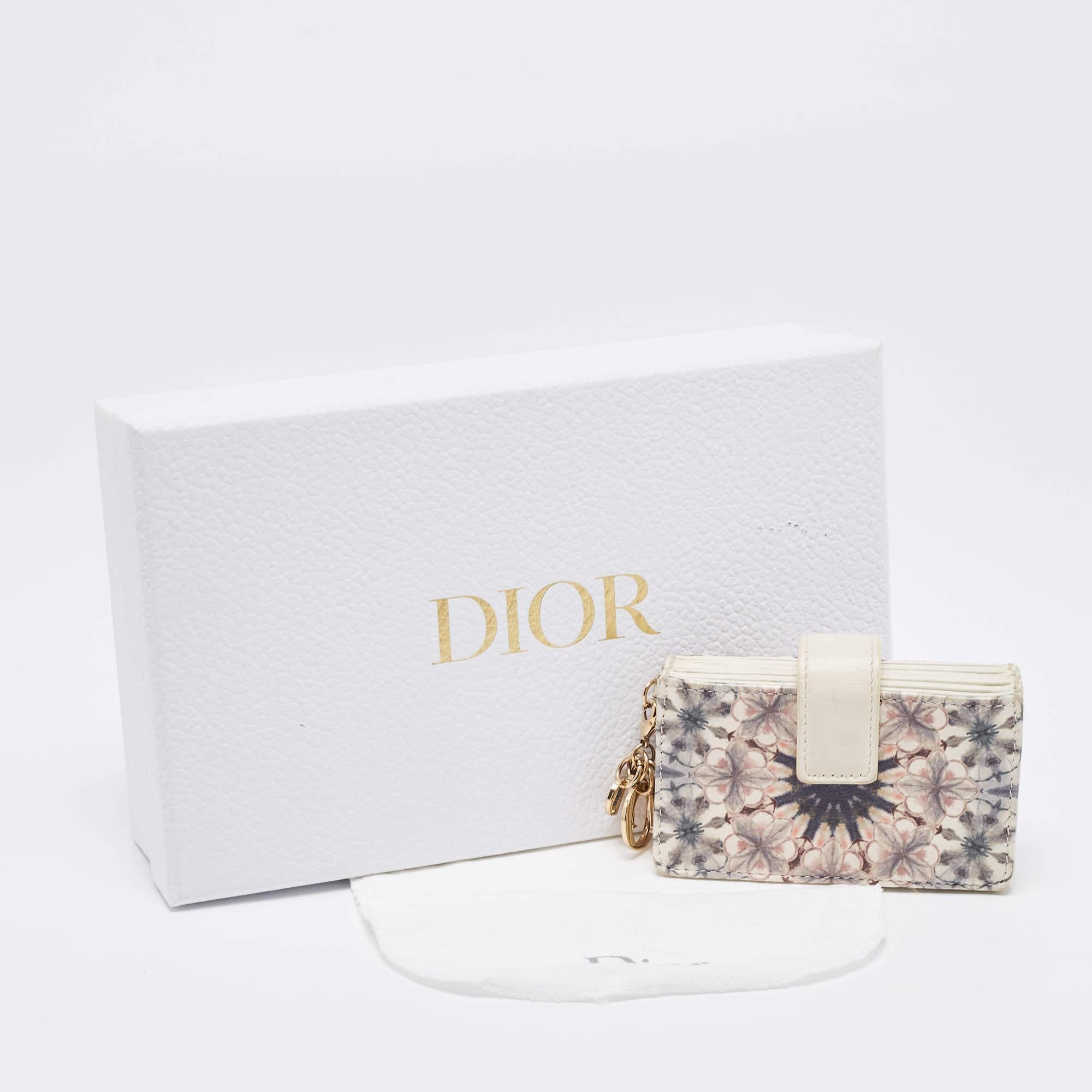 Dior Multicolor Printed Leather Lady Dior 5 Gusset Card Holder For Sale 7