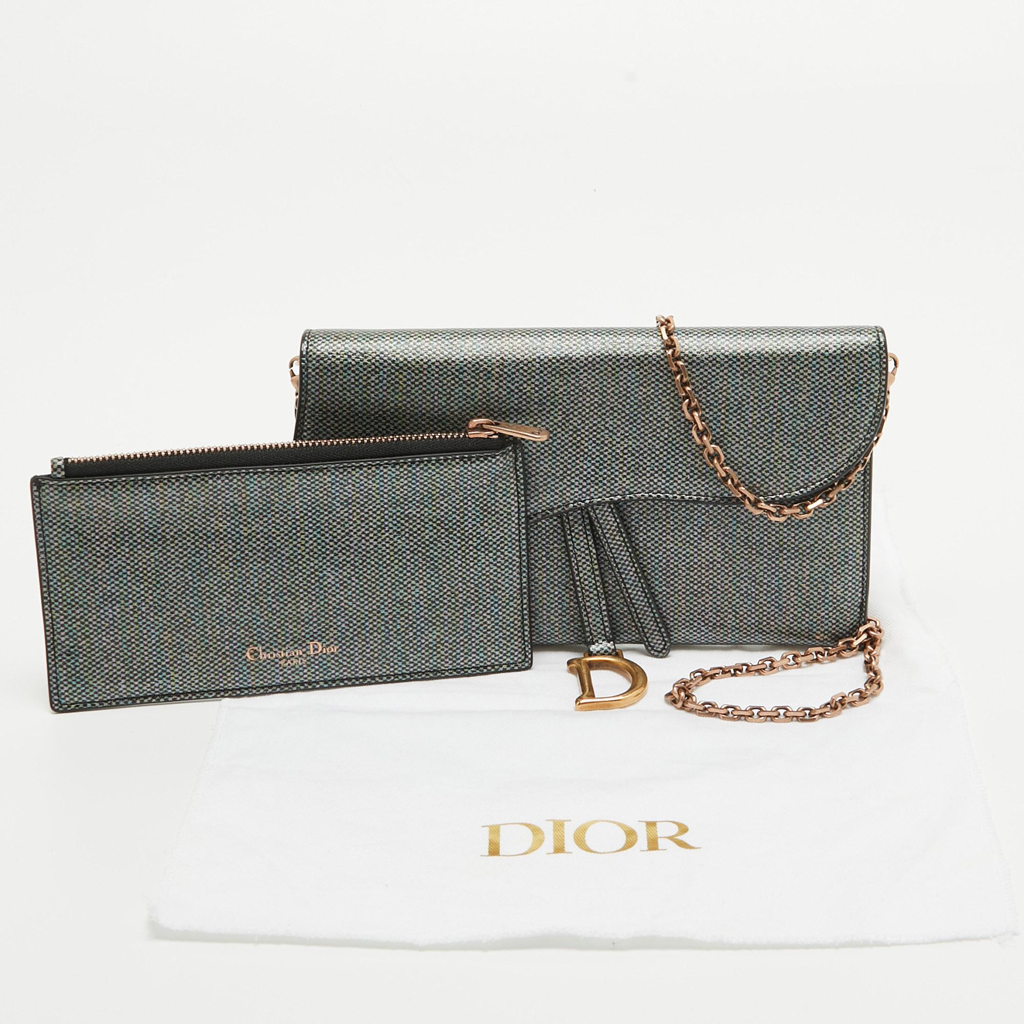 Dior Multicolor Printed Leather Saddle Wallet on Chain 9