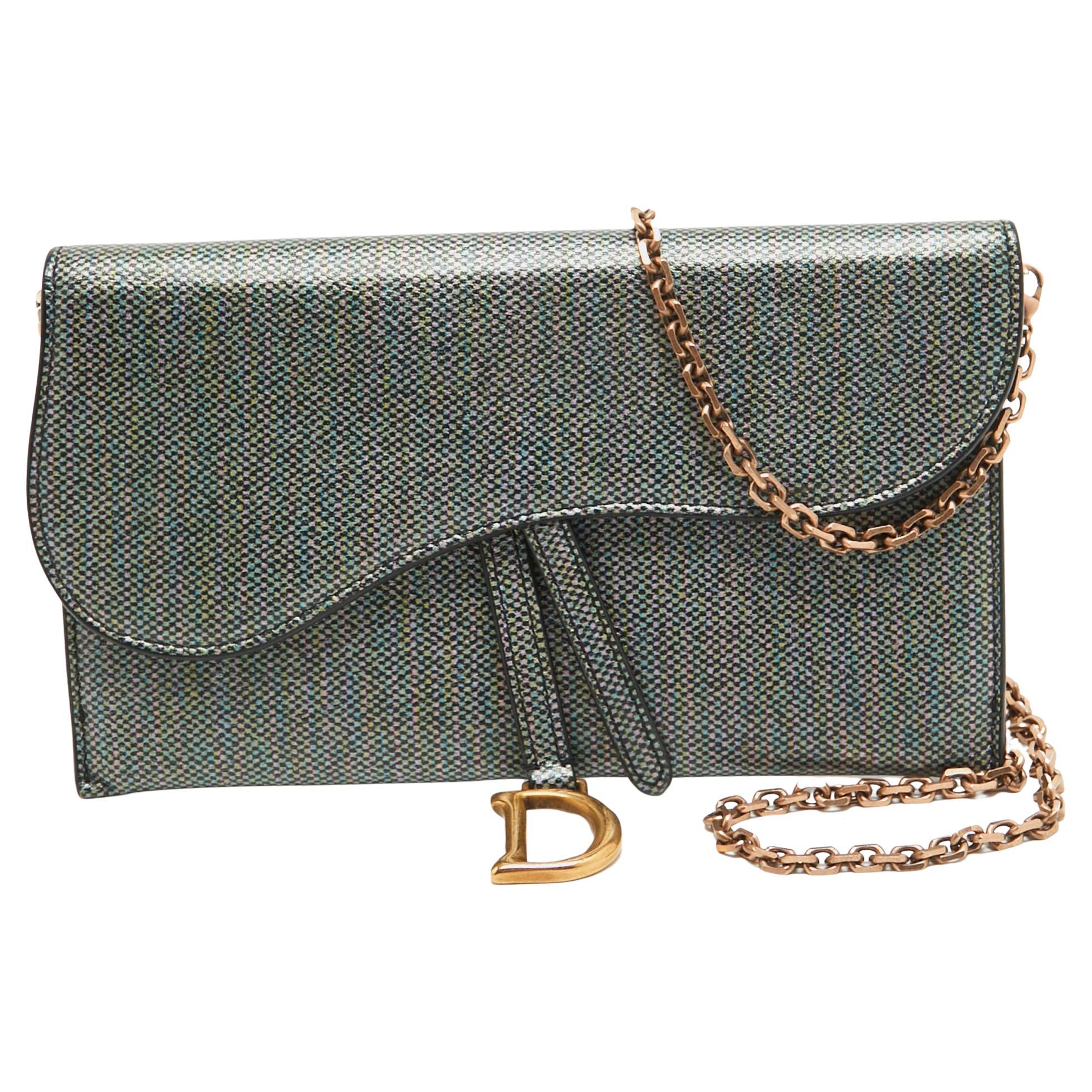 Dior Multicolor Printed Leather Saddle Wallet on Chain