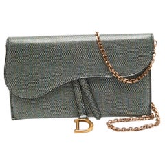 Dior Multicolor Printed Leather Saddle Wallet on Chain