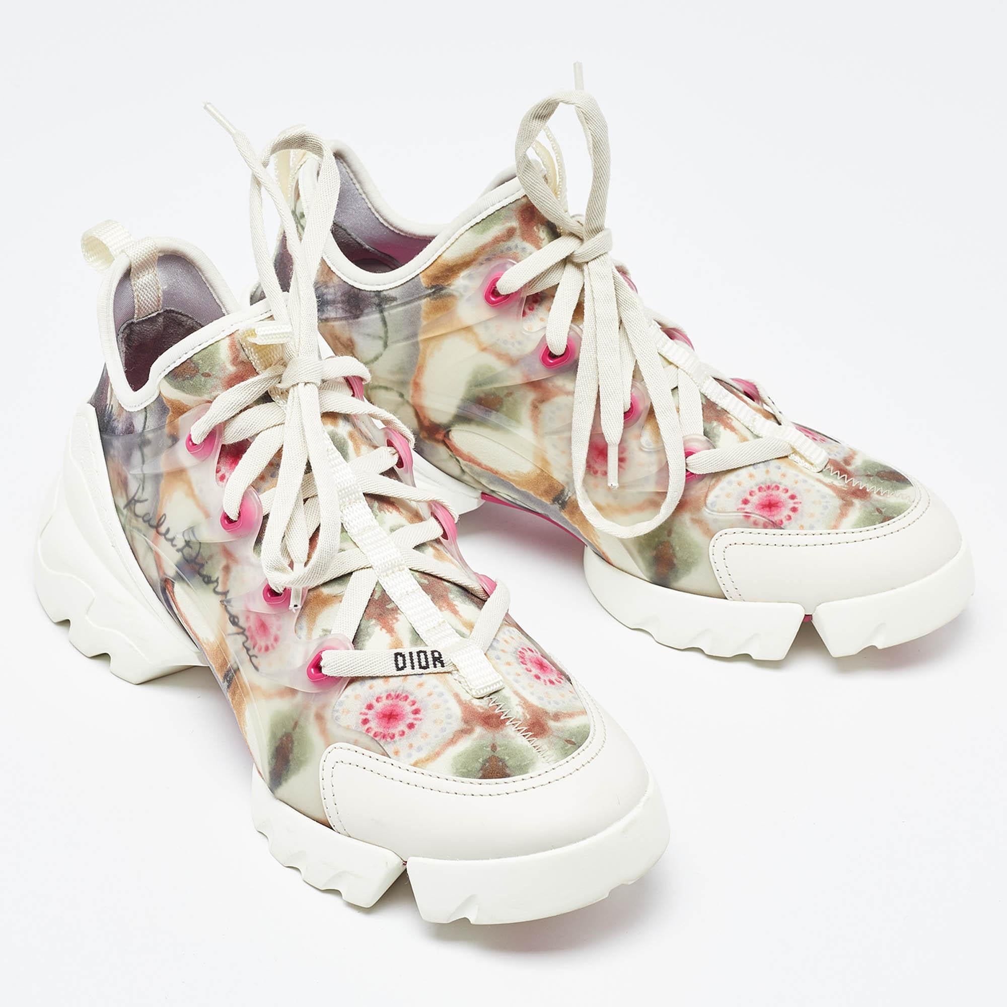 Dior Multicolor Printed Neoprene and Leather D-Connect Kaleidoscopic Sneakers Si In Good Condition In Dubai, Al Qouz 2