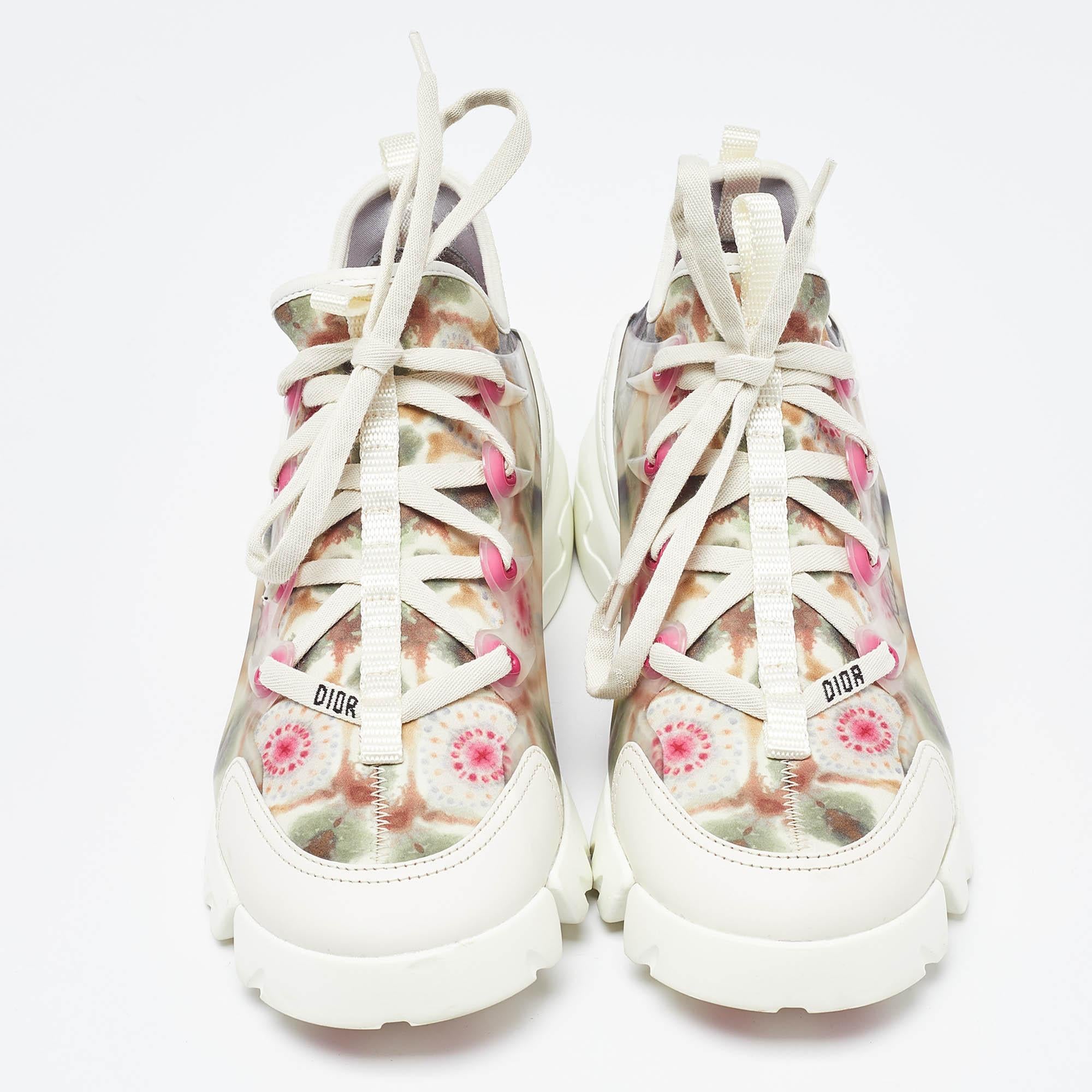 Dior Multicolor Printed Neoprene and Leather D-Connect Kaleidoscopic Sneakers Si 2