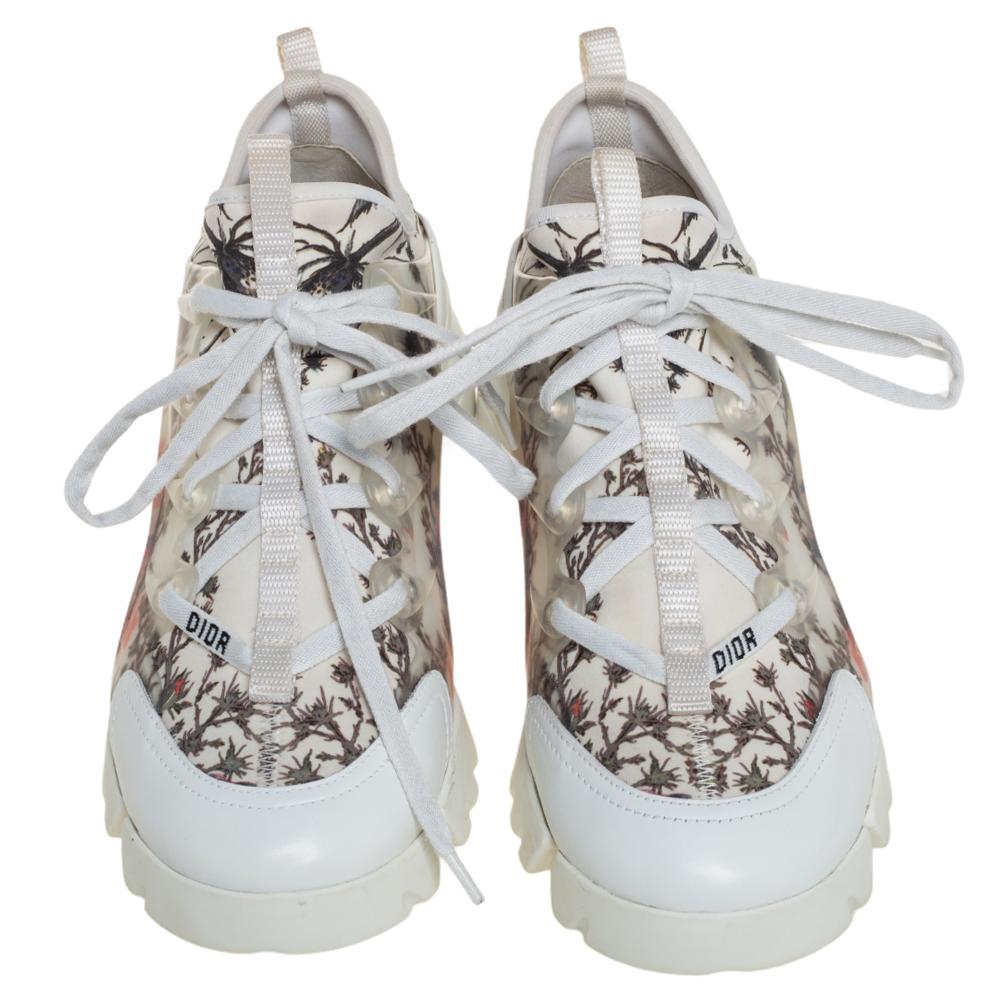 Dior Multicolor gedruckt Neopren und weißes Leder Turnschuhe Größe 36::5 (Grau)