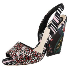 Dior Multicolor Sequins and Printed Fabric Slingback Open-Toe Sandals Size 40