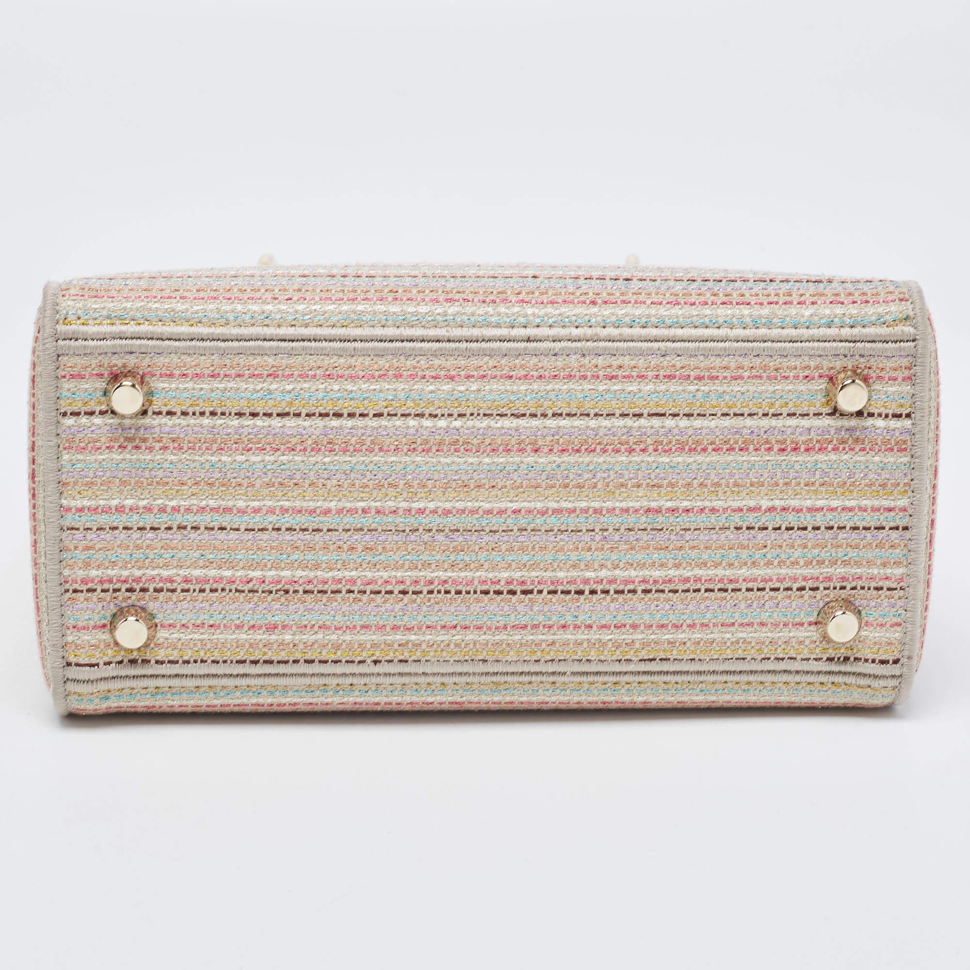 Dior Multicolor Stripe Embroidered Canvas Medium Lady D-Lite Tote 2