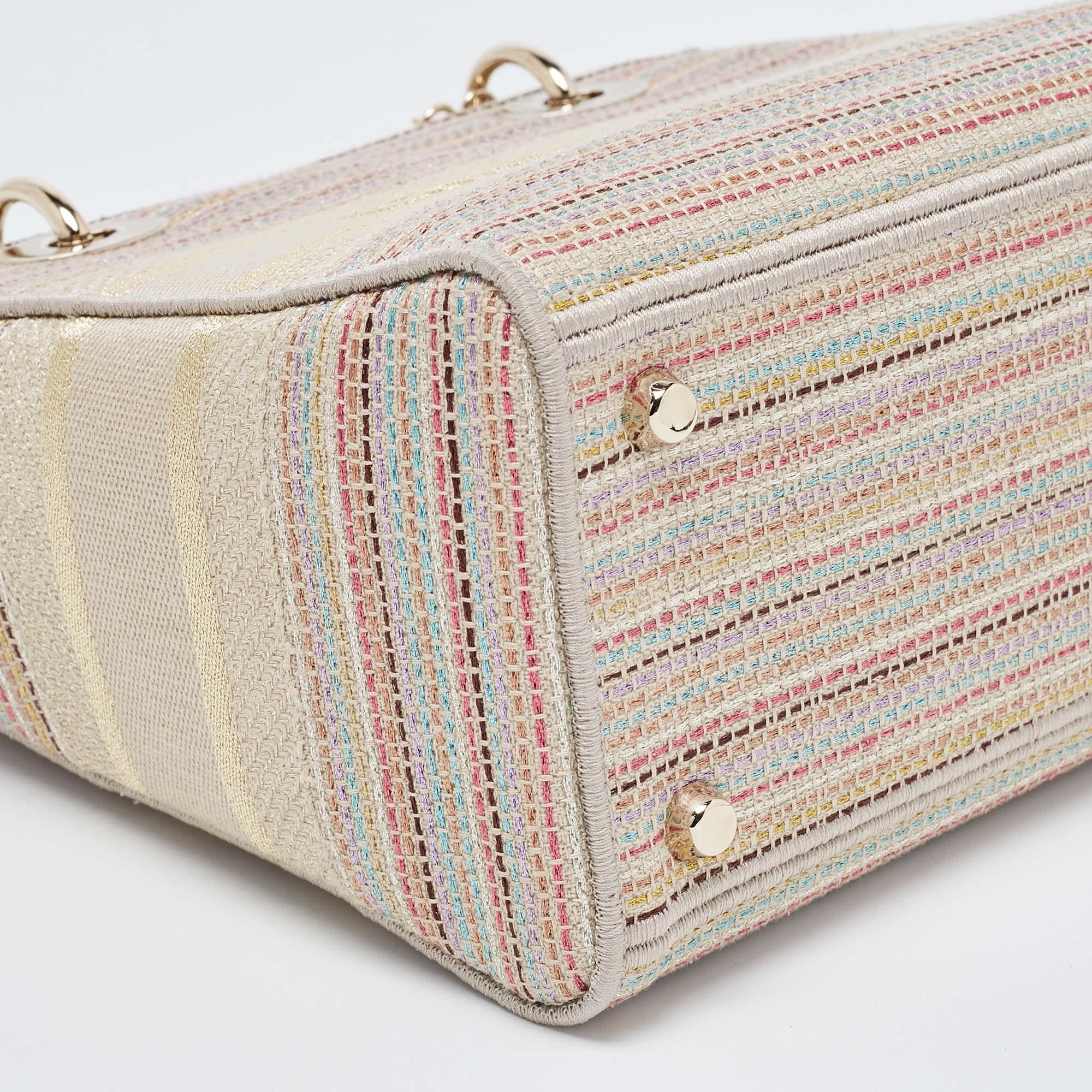 Dior Multicolor Stripe Embroidered Canvas Medium Lady D-Lite Tote 3