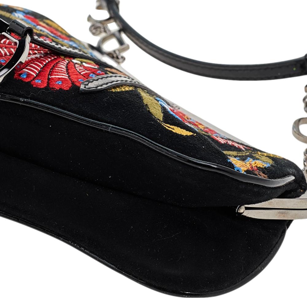 Dior Multicolor Suede and Patent Embroidery Flower Saddle Pouch 2