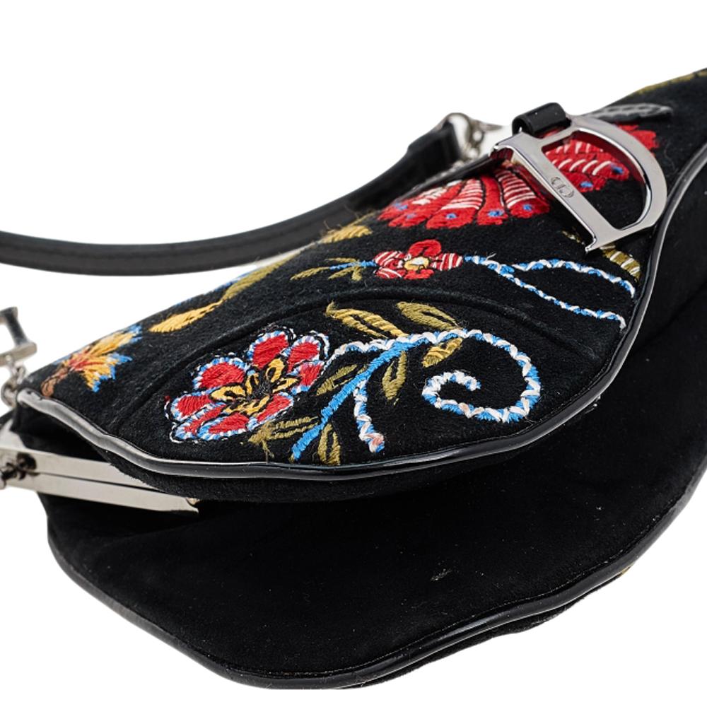 Dior Multicolor Suede and Patent Embroidery Flower Saddle Pouch 3