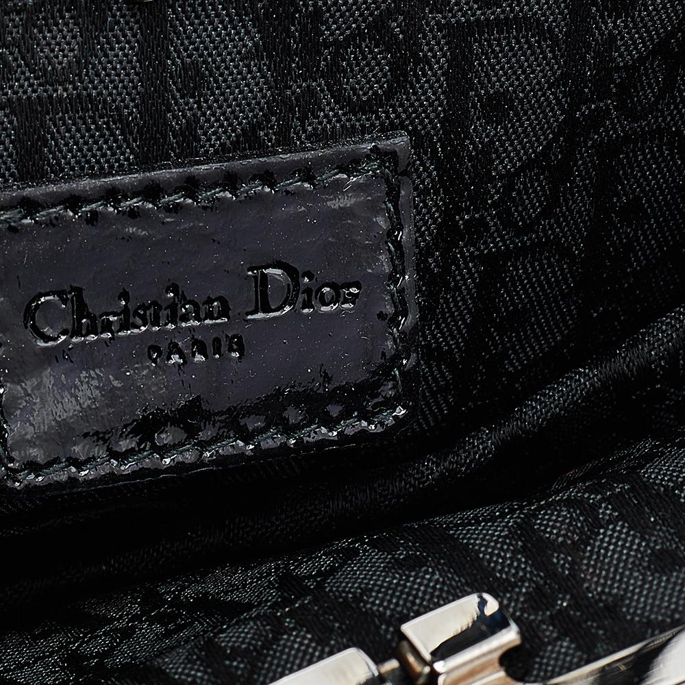 Black Dior Multicolor Suede and Patent Embroidery Flower Saddle Pouch