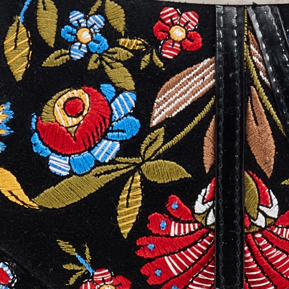 Black Dior Multicolor Suede and Patent Embroidery Flower Saddle Pouch
