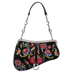 Dior Multicolor Suede and Patent Embroidery Flower Saddle Pouch