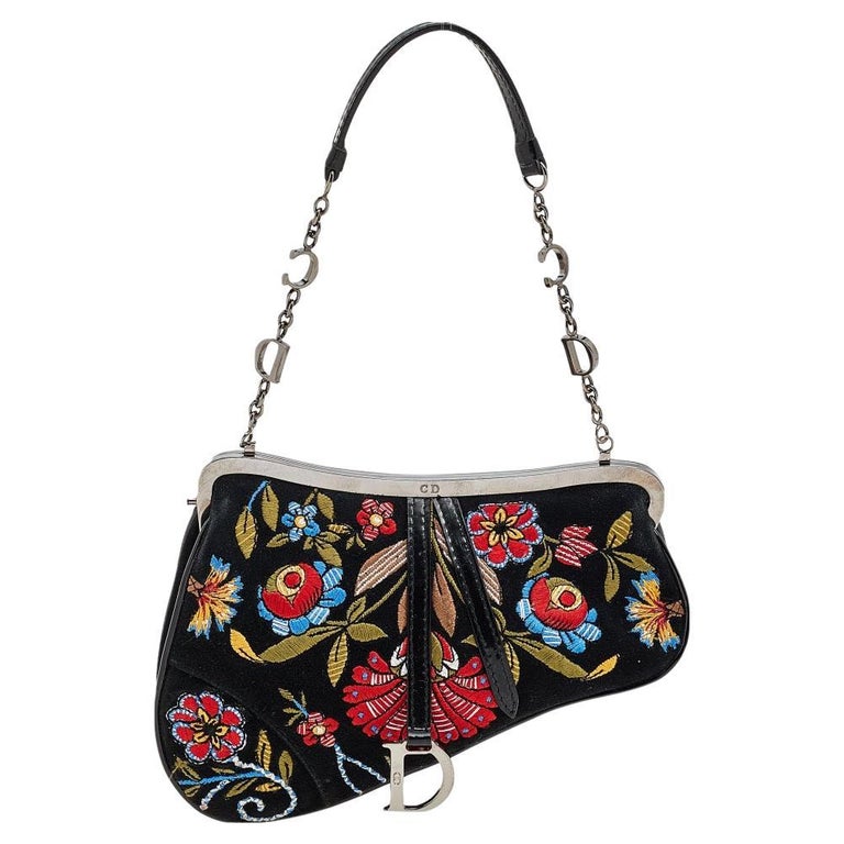 Dior Multicolor Suede and Patent Embroidery Flower Saddle Pouch at 1stDibs