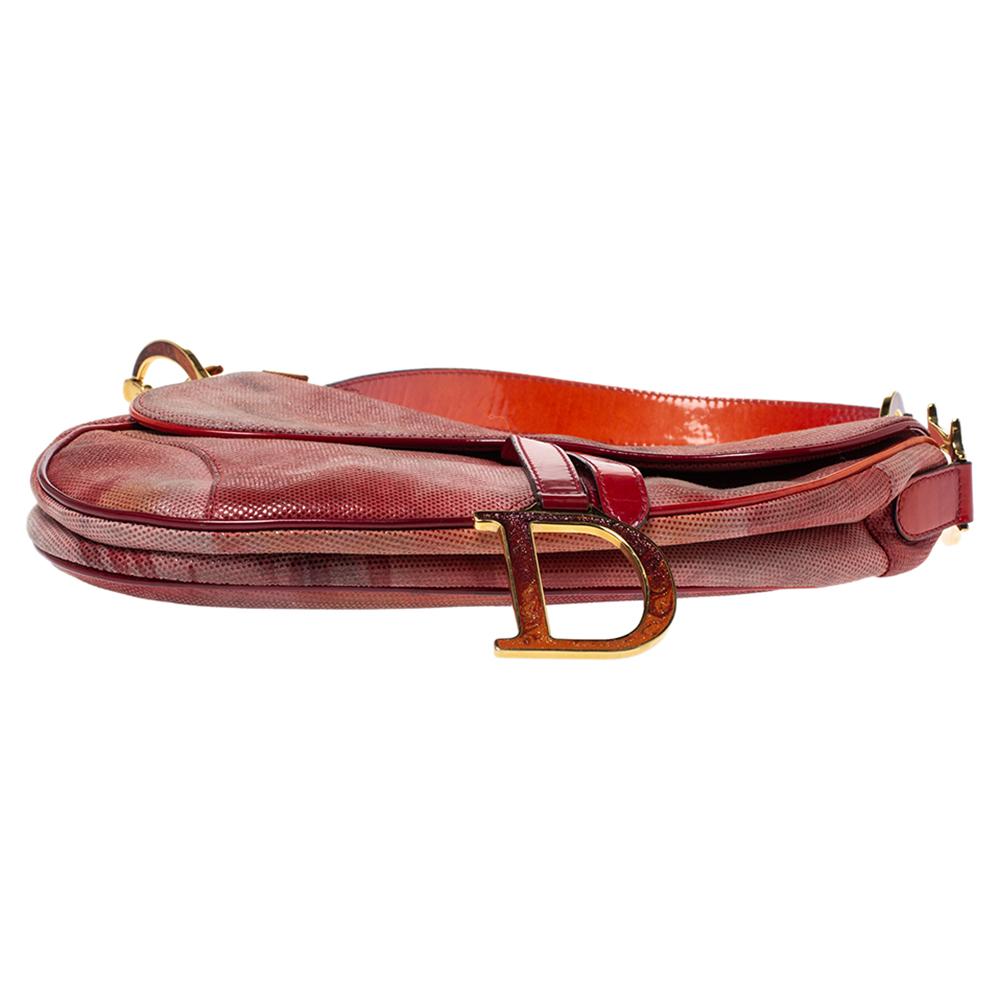 Brown Dior Multicolor Suede and Patent Leather Saddle Tie Dye Bag