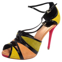 Dior Multicolor Suede and Patent Leather Strappy Peep Toe Sandals Size 41