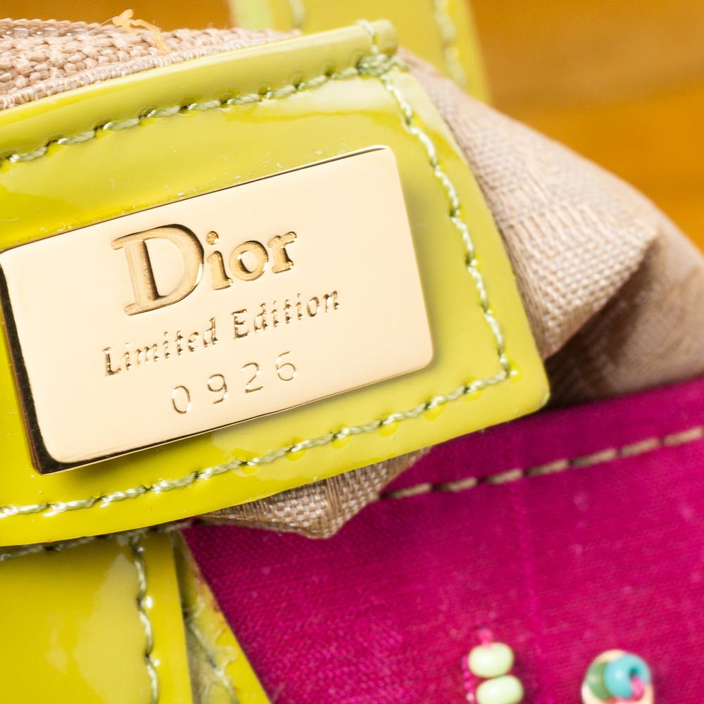 Dior Multicolor Velvet/Nylon and Leather Limited Edition Pom Pom Embellished Sad In Good Condition In Dubai, Al Qouz 2
