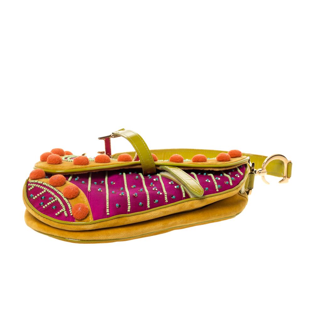 Dior Multicolor Samt/Nylon und Leder Limitierte Auflage Pom Pom verschönert Sattel 4