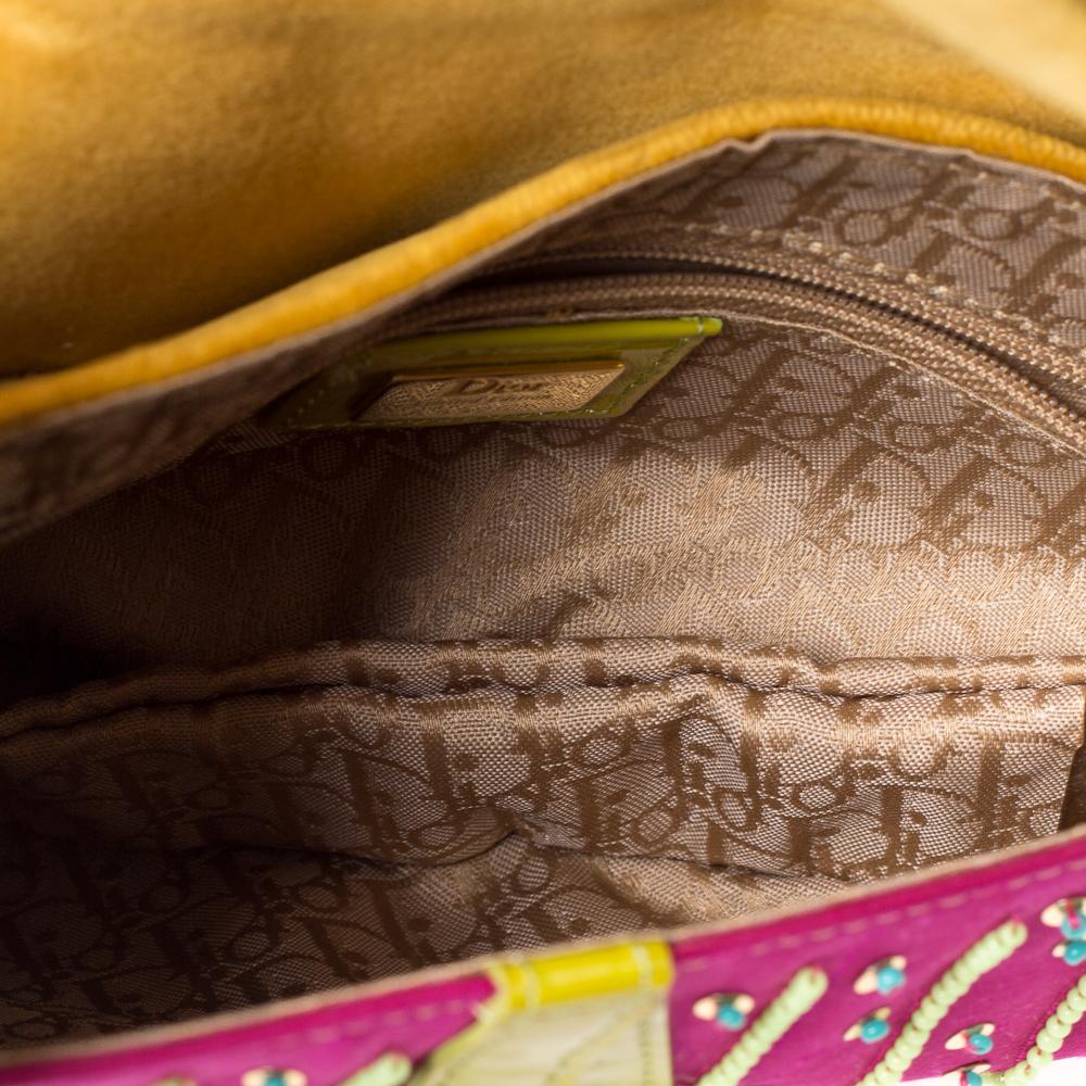 Women's Dior Multicolor Velvet/Nylon and Leather Limited Edition Pom Pom Saddle Bag