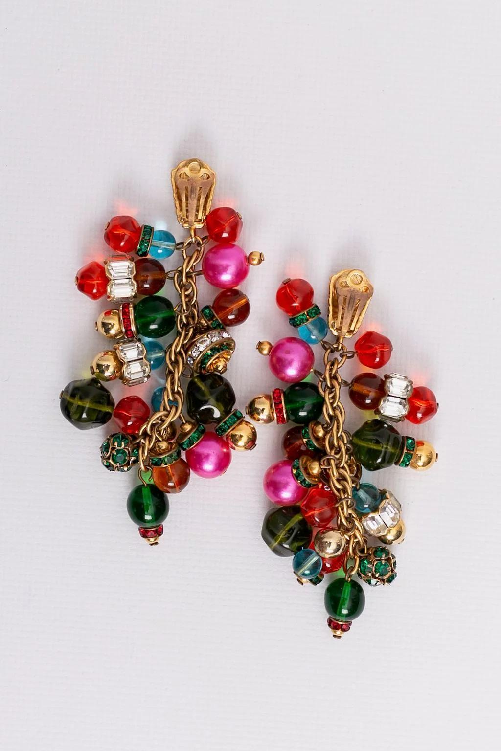 Dior Multicoloured Gilted Metal Clip-on Earrings In Excellent Condition For Sale In SAINT-OUEN-SUR-SEINE, FR