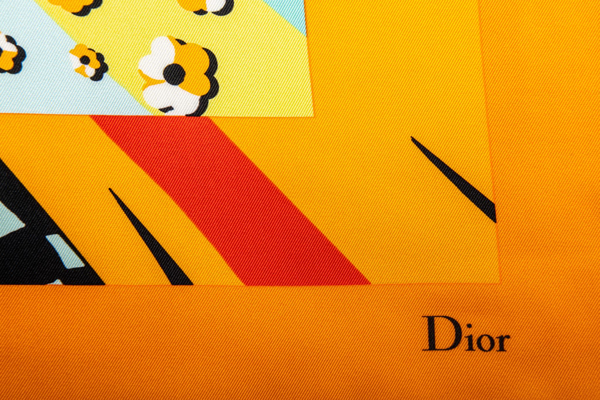 Dior yellow multiple patterns 100% silk scarf. Original label. 