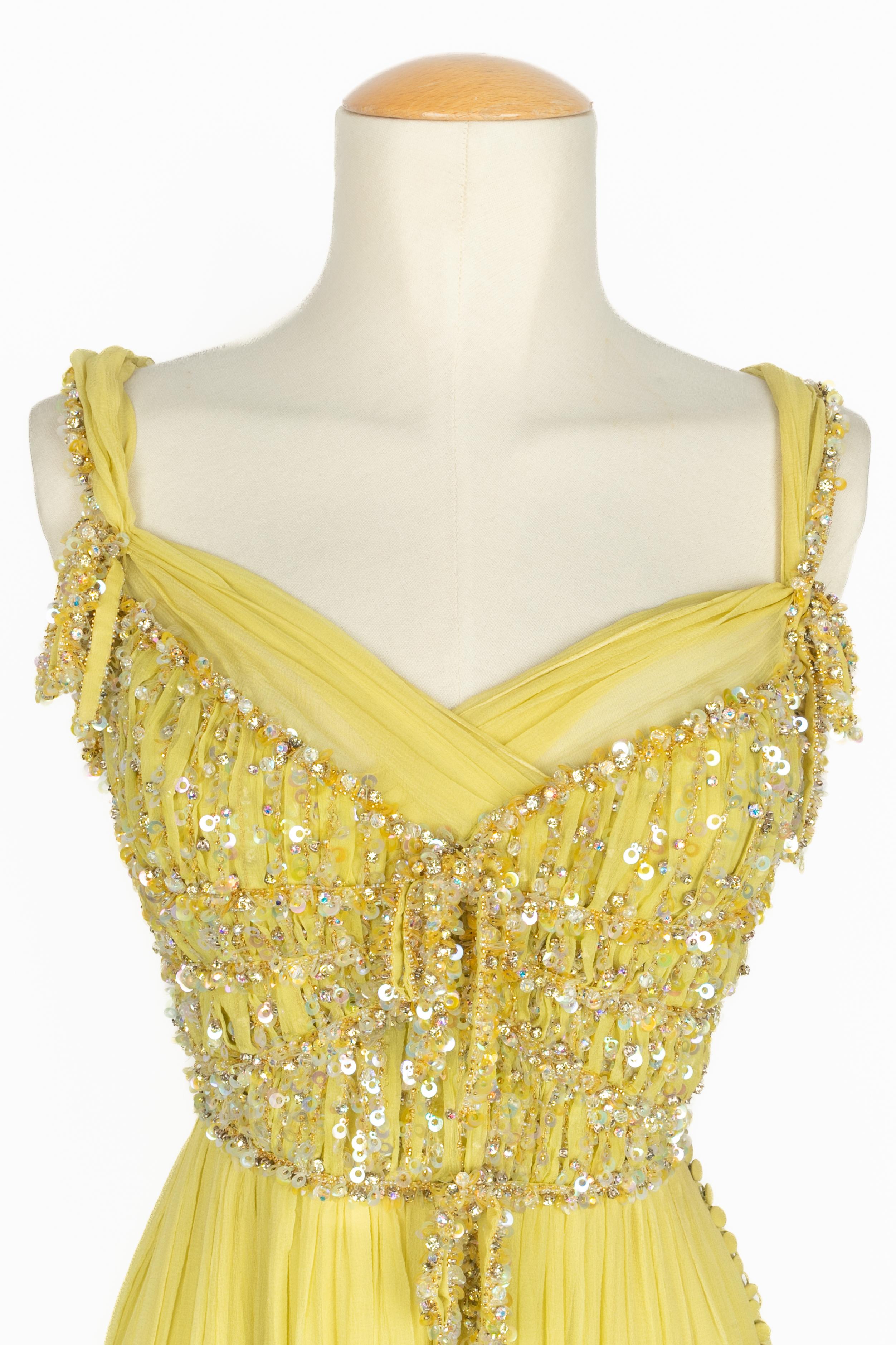 Jaune Robe en mousseline Dior Croisière 2011 en vente