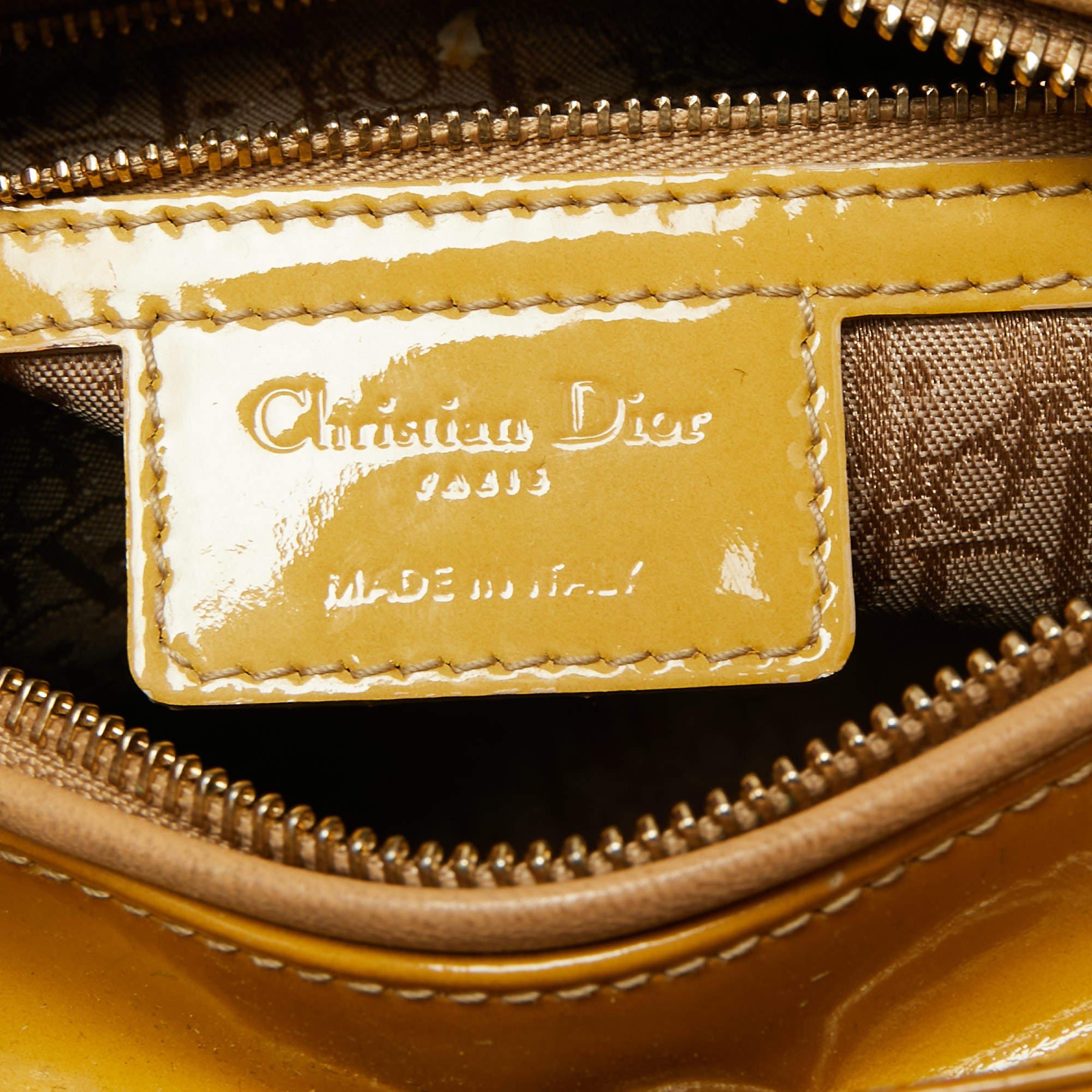 Dior Mustard Cannage Patent Leather Medium Lady Dior Tote 8