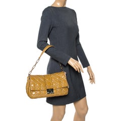 Dior Mustard Cannage Patent Leather Medium New Lock Shoulder Bag