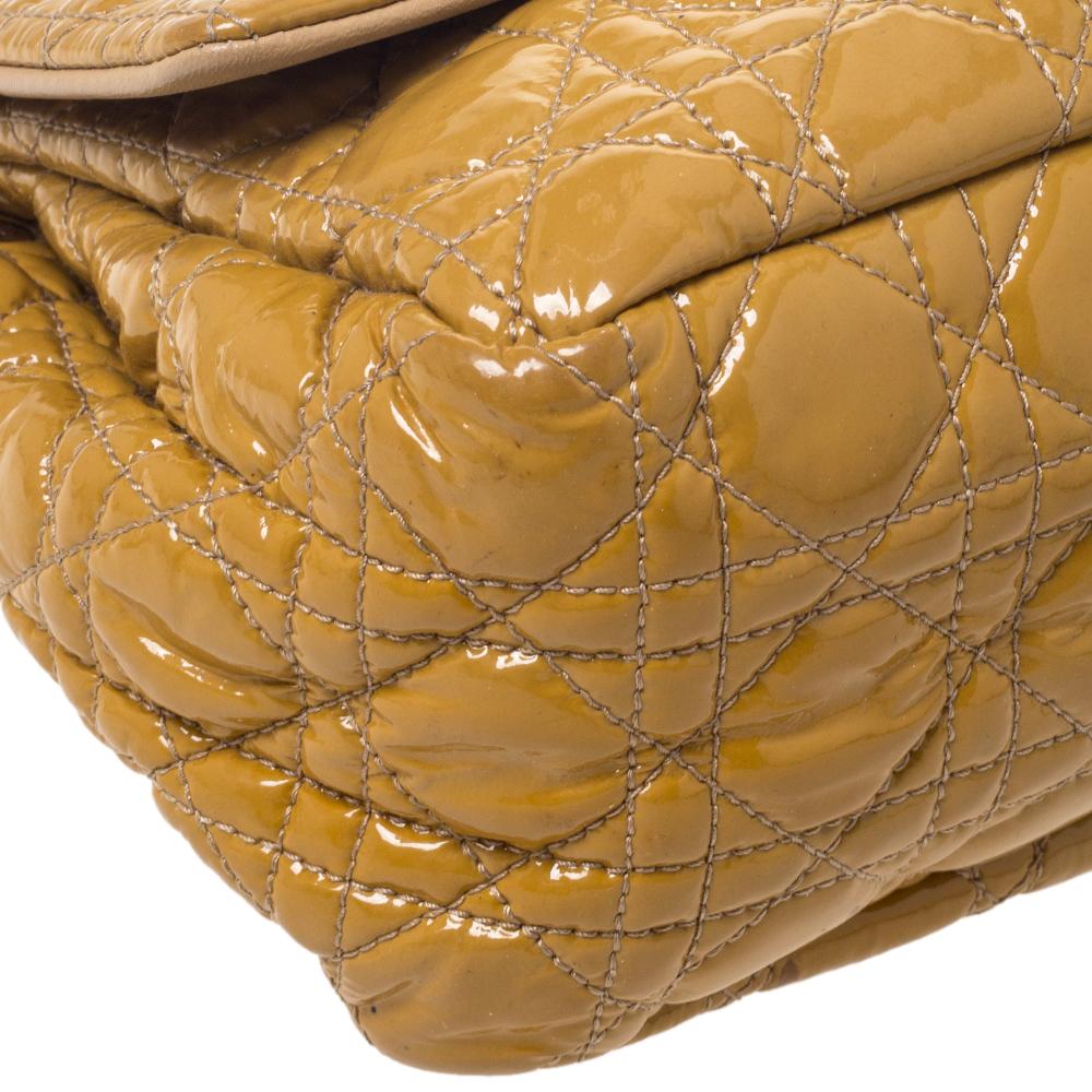 Dior Mustard Cannage Patent Leather Medium New Lock Shoulder Bag In Good Condition In Dubai, Al Qouz 2