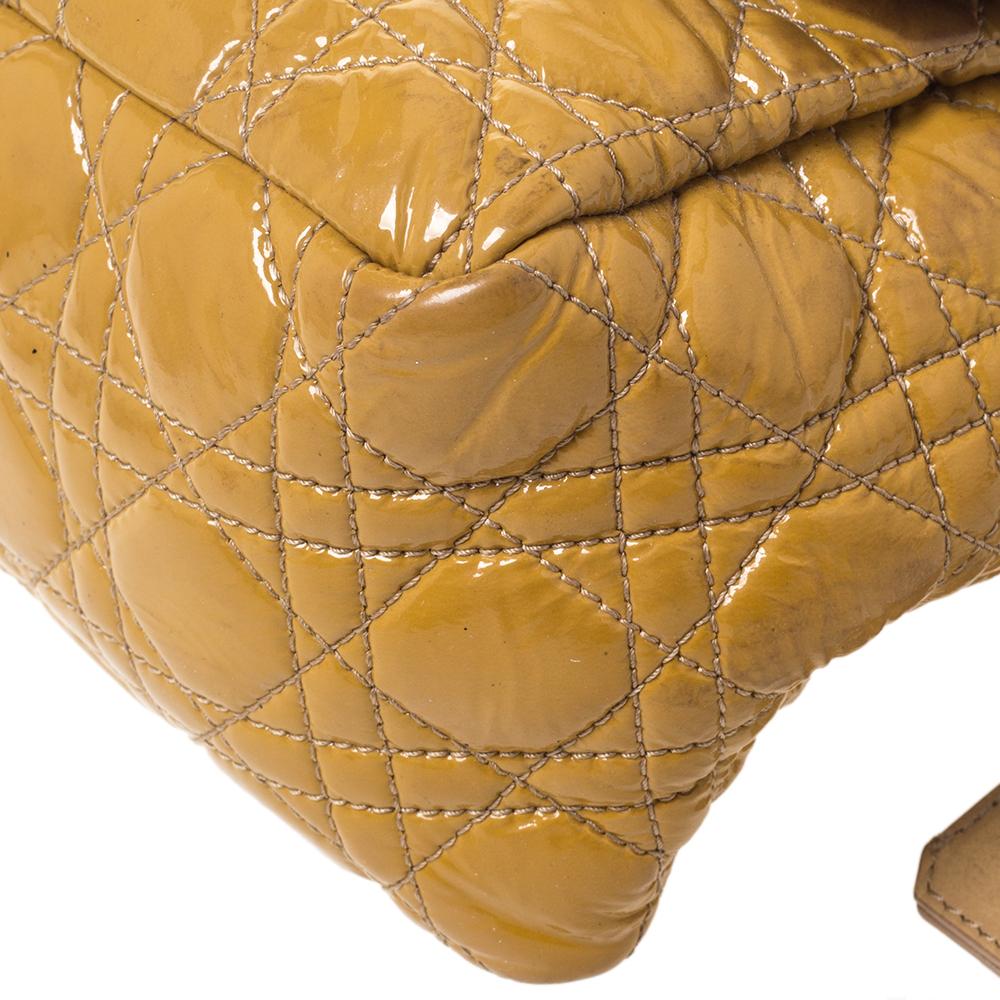 Women's Dior Mustard Cannage Patent Leather Medium New Lock Shoulder Bag