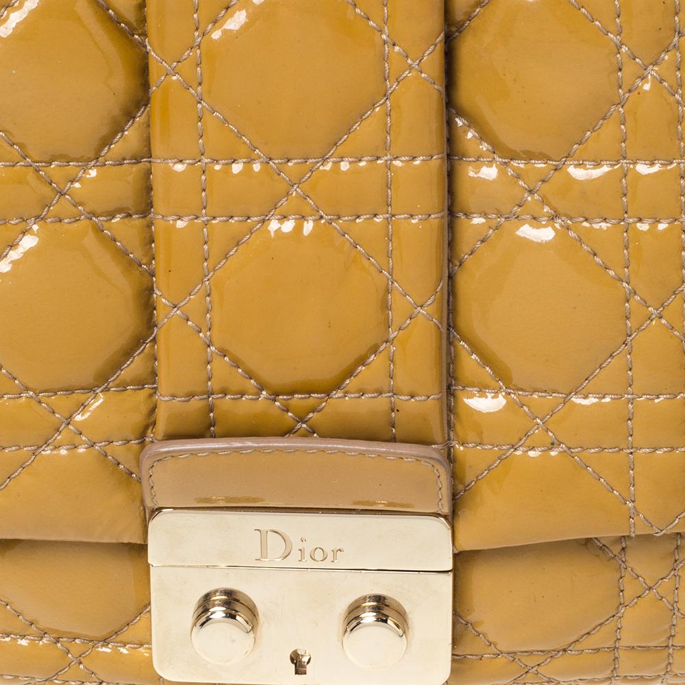 Dior Mustard Cannage Patent Leather Medium New Lock Shoulder Bag 4