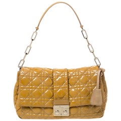 Dior Mustard Cannage Patent Leather Medium New Lock Shoulder Bag