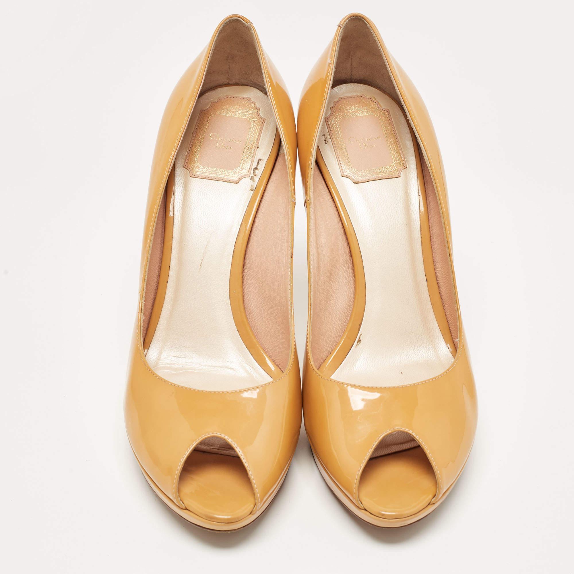Orange Dior Mustard Patent Leather Miss Dior Pumps Size 41 For Sale