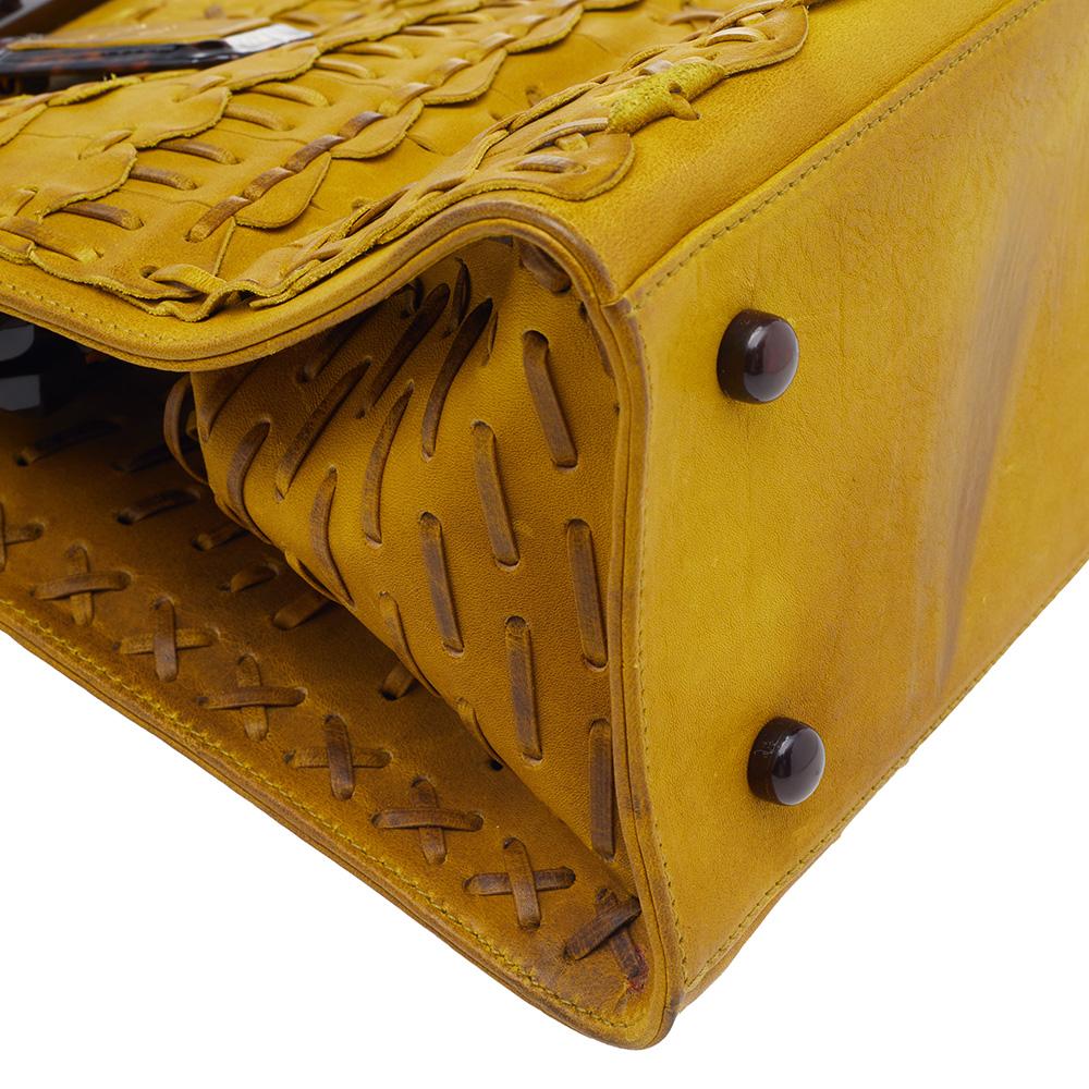 Dior Mustard Yellow/Brown Woven Leather Samourai Armour Frame Bag 3